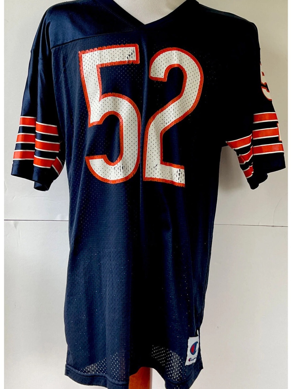 Champion Navy Blue Football Jersey #52 with White and Orange Accents